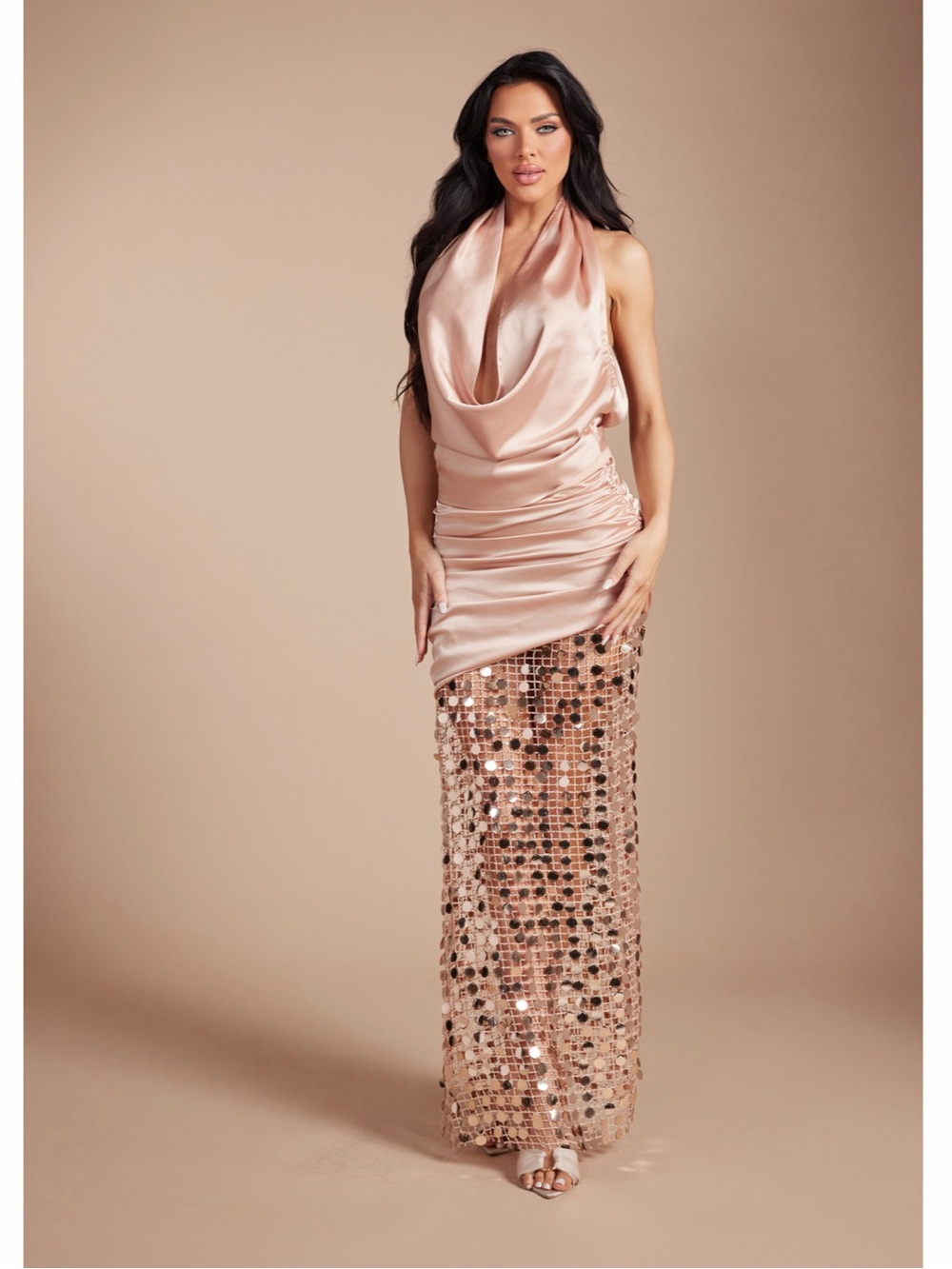 Satin & Sequins Crochet Maxi Skirt Set